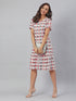 White Pure Cotton Ikkat Printed A-Line Dress